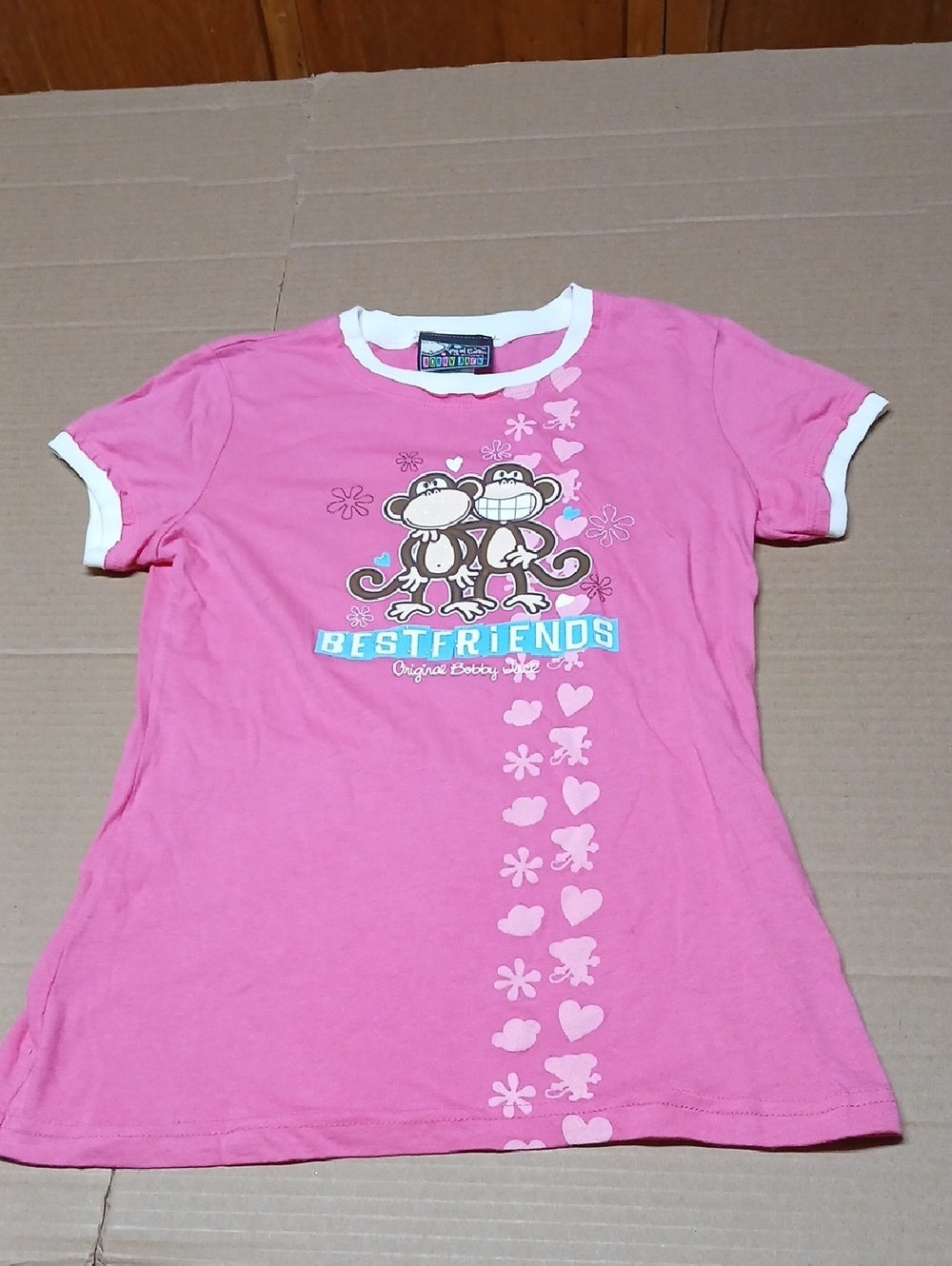 Bobby Jack Y2K Best Friends 4 Ever Pink Double-Sided Ringer Graphic Tee T-Shirt